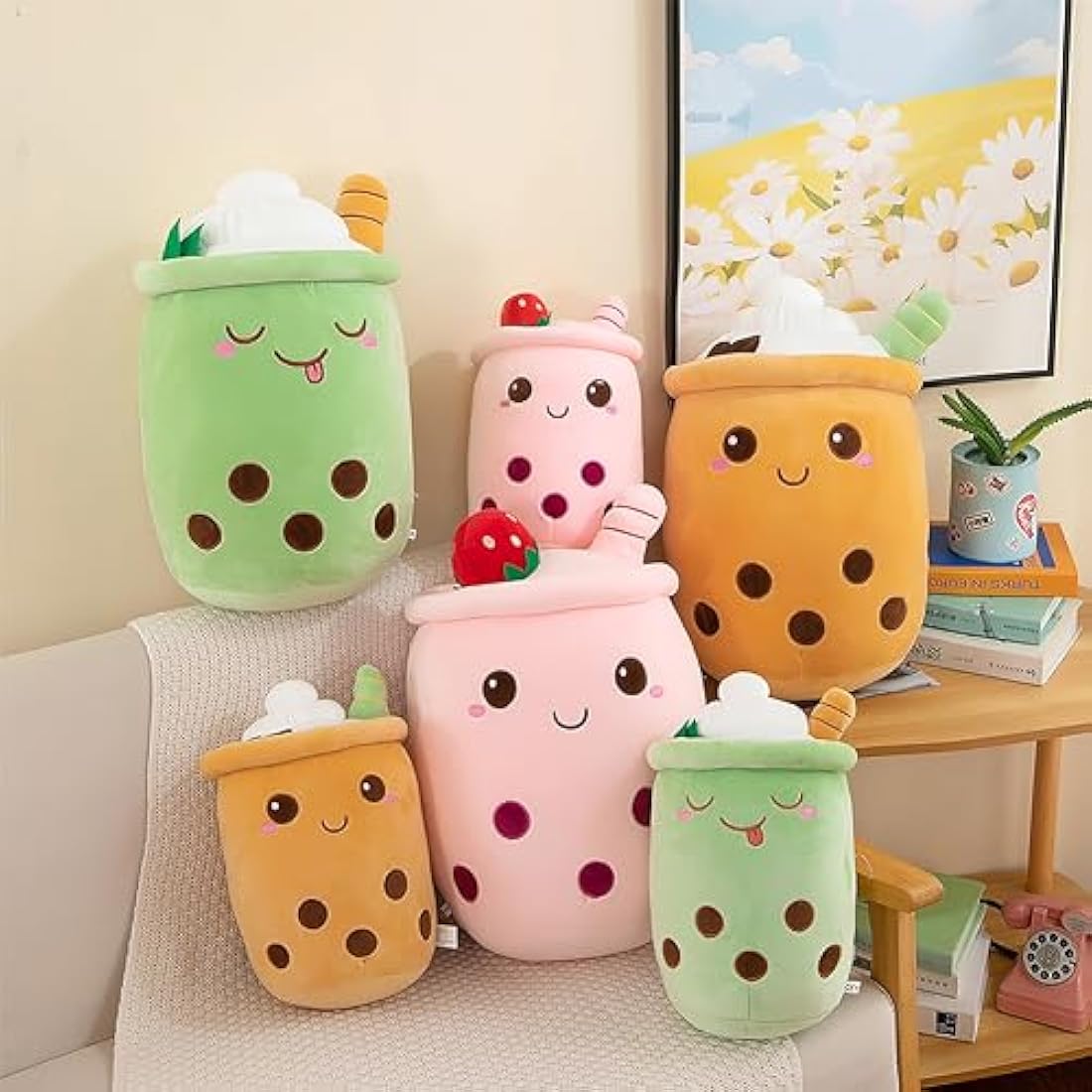 Boba Tea Plush Pillow – Pink Soft Bubble Tea Stuffed Animal 35cm