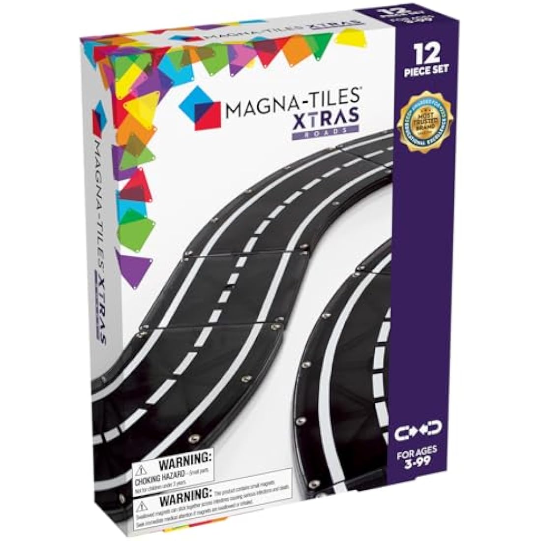 MAGNA-TILES XTRAS: Roads 12-Piece Magnetic Construction Set - Black