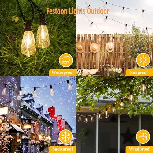 Skeerei 22M Festoon Lights Outdoor - 36+2 LED Shatterproof String Lights