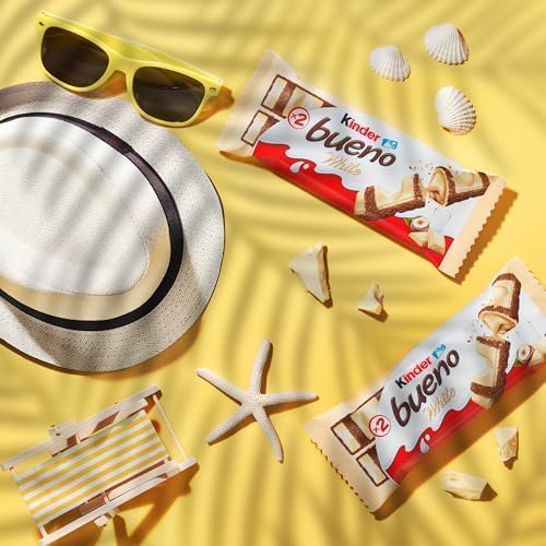 Kinder Bueno White Chocolate Hazelnut Wafer Bars - Bulk Pack of 60