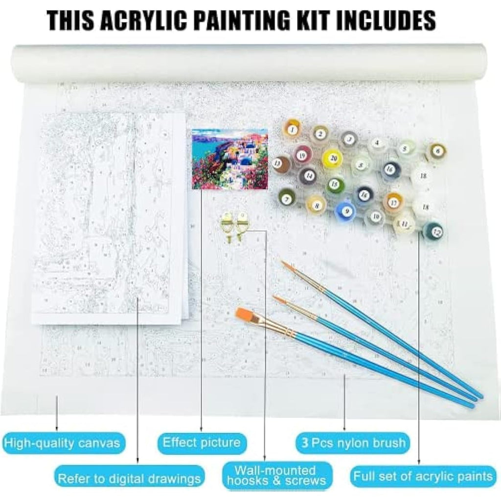 Sukoly Paint by Numbers for Adults – Santorini Landscape DIY Art Kit, 16x20
