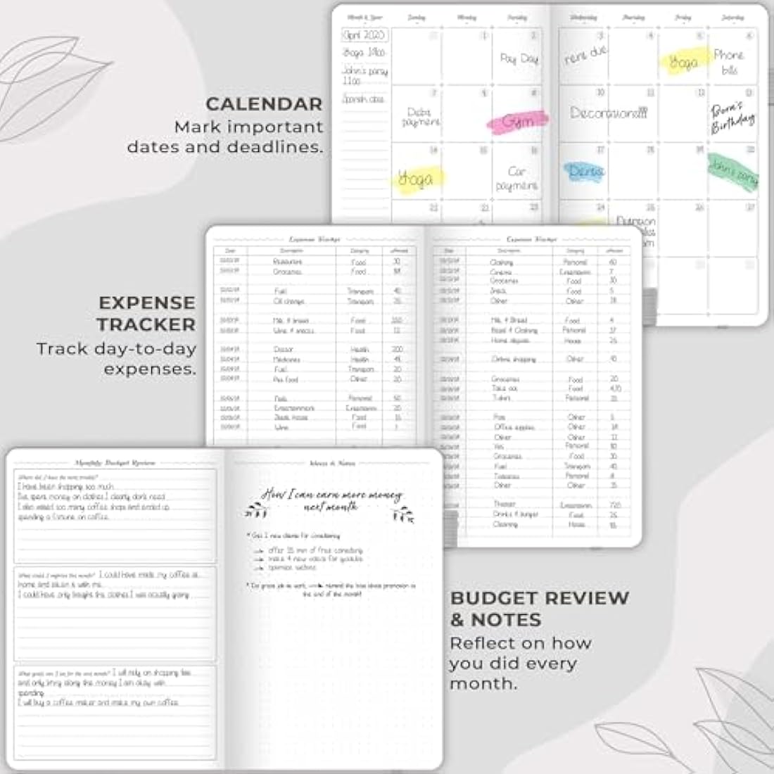 GoGirl Budget Planner – Undated Monthly Expense Tracker & Journal, Grey
