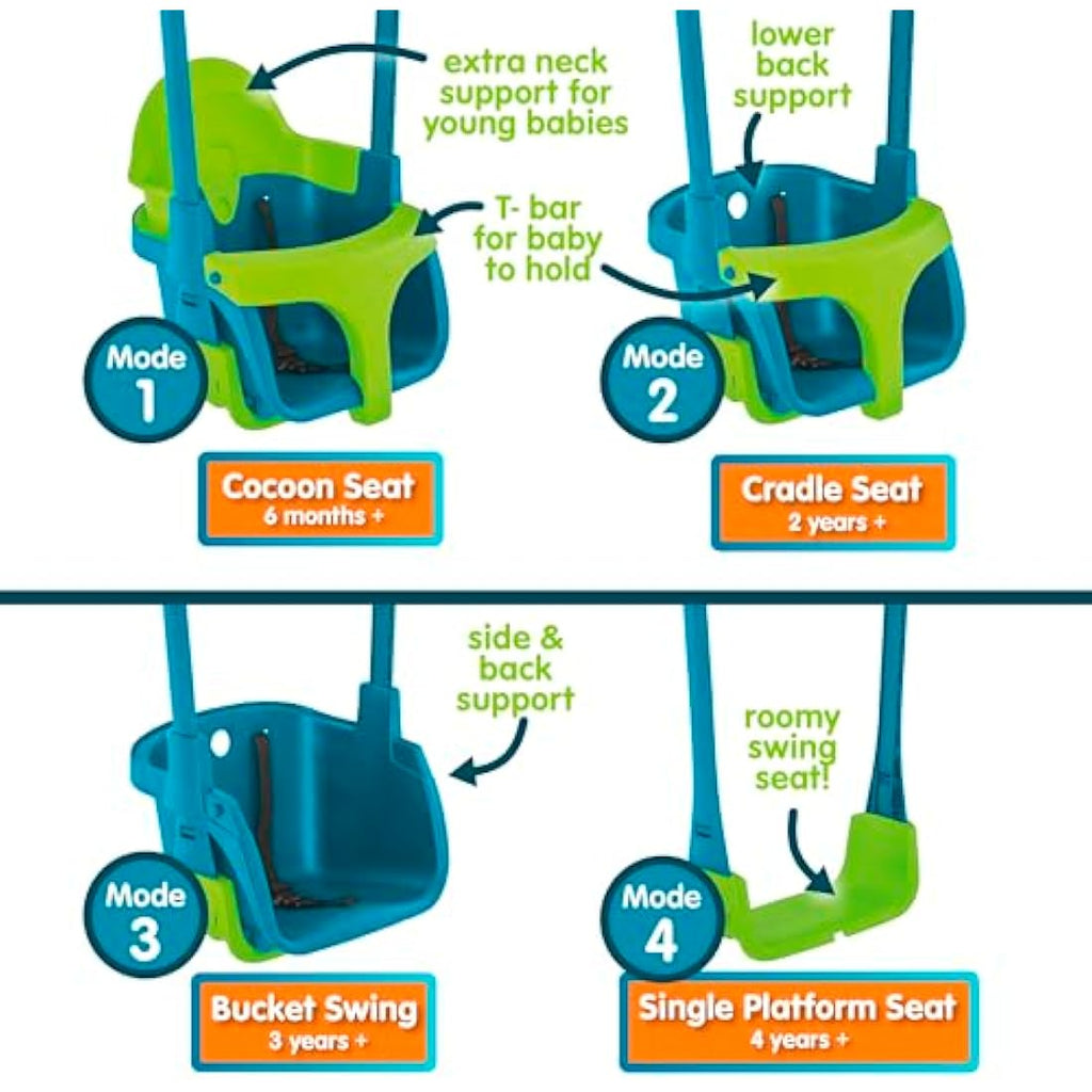 TP Toys Quadpod 4-in-1 Growable Baby to Toddler Swing Seat - Green
