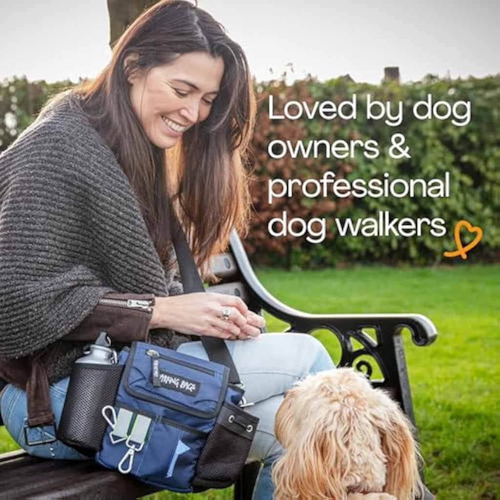 Barking Bags Original Dog Walking Bag – Blue Water-Resistant Fabric
