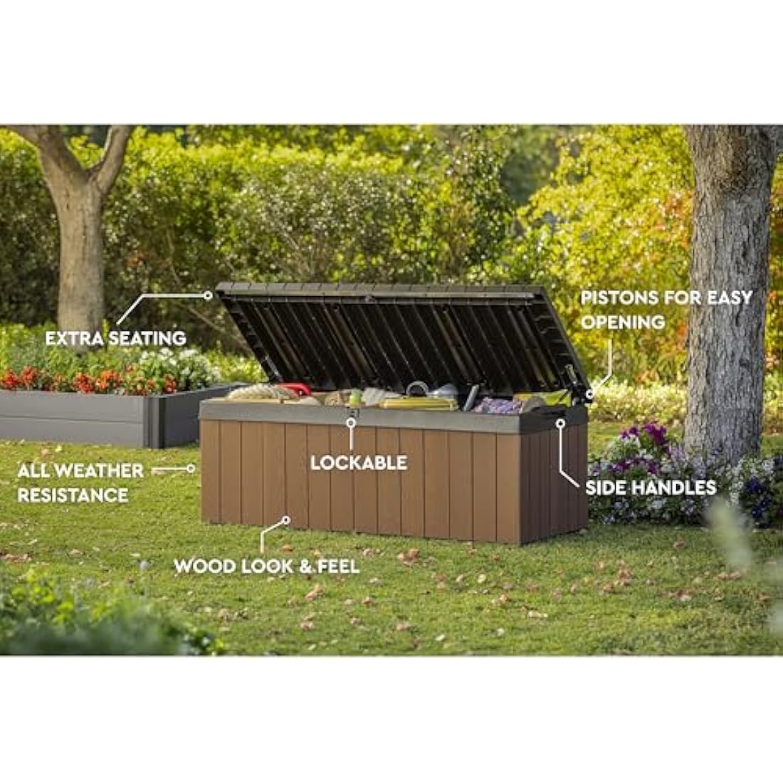 Keter Darwin 380L Outdoor Garden Storage Box – Brown Wood Look