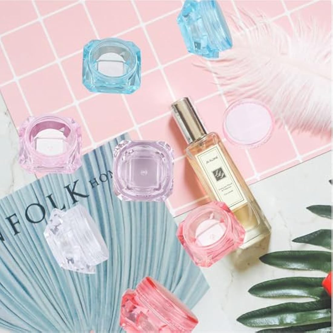 Jolof Store 40-Piece 5ml Diamond Cosmetic Jars with Spatulas - 8 Colors