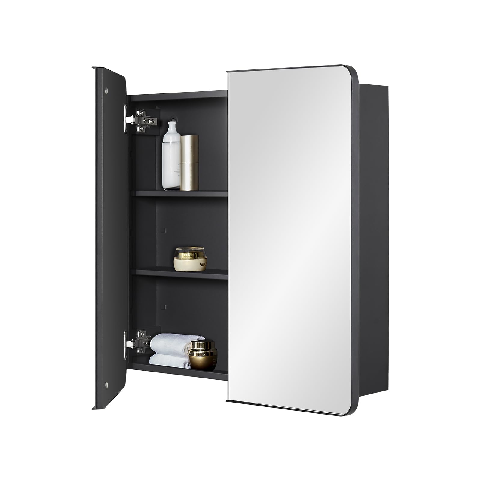 Fundin Matte Black Metal Medicine Cabinet – Double Door Wall Mirror