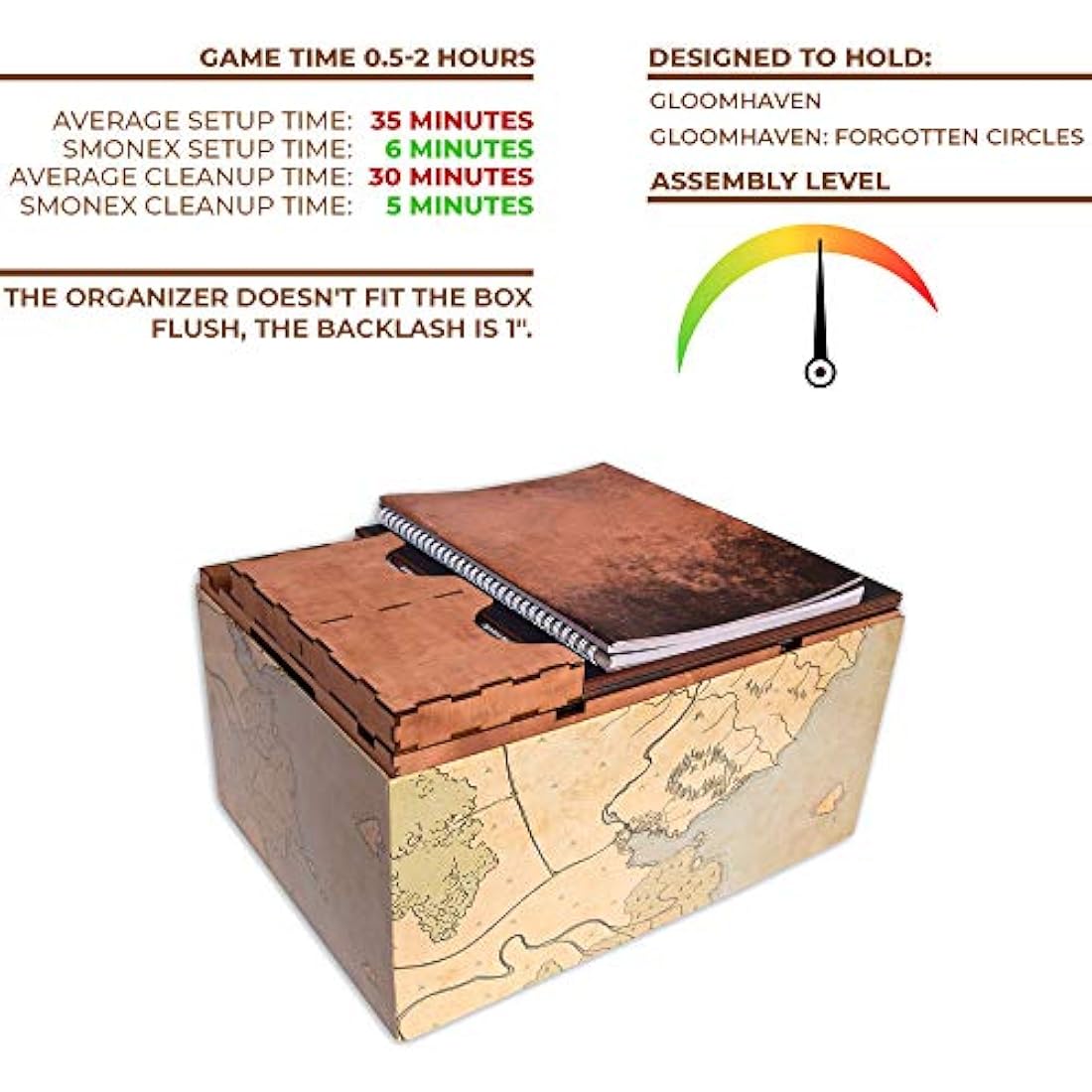 Smonex Wooden Gloomhaven Board Game Organizer and 4 Player Boards