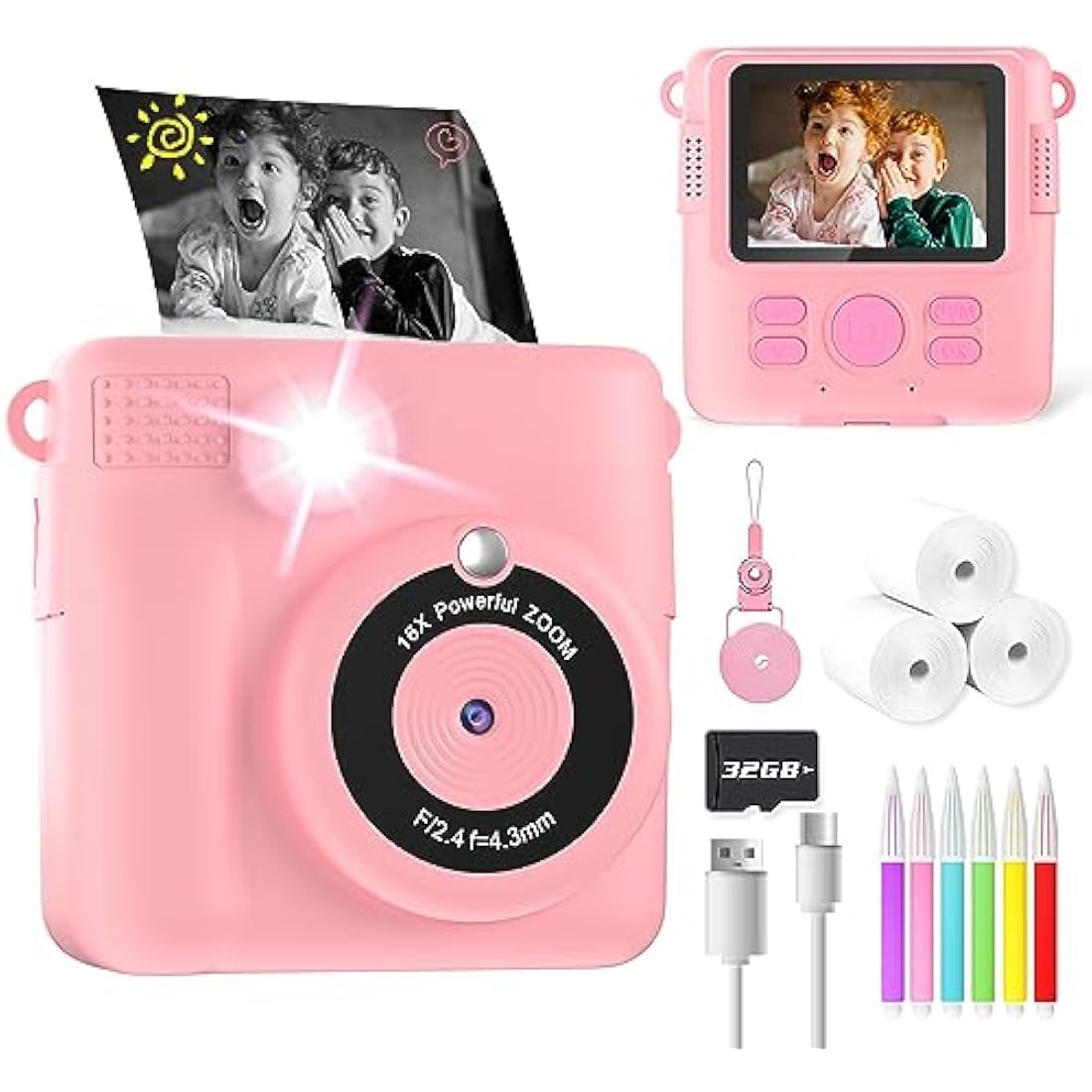 YORKOO Kids Instant Print Camera – 1080P HD Digital Camcorder with 32GB SD