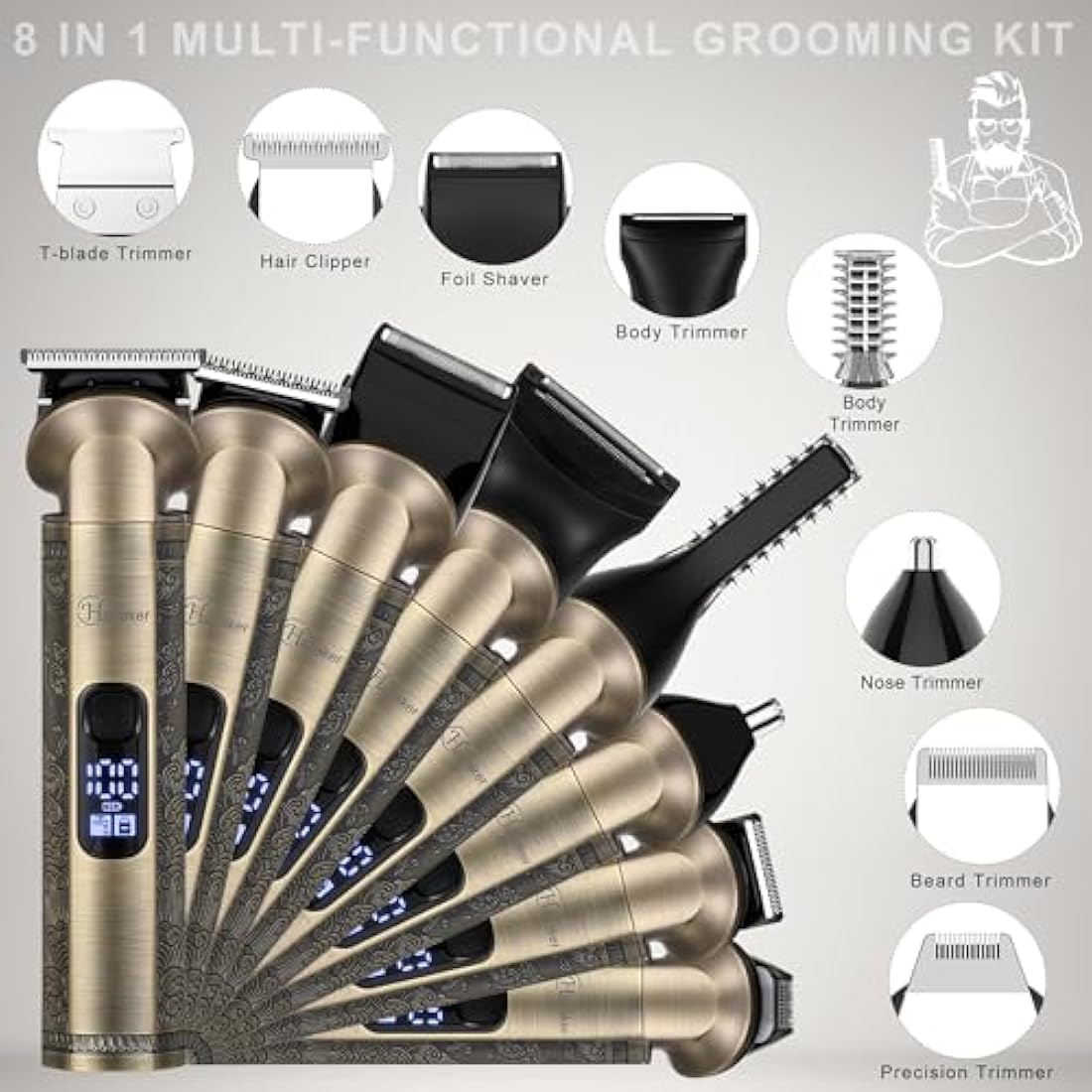 Hatteker 8-in-1 Beard Trimmer Kit | Waterproof Cordless Hair Clipper
