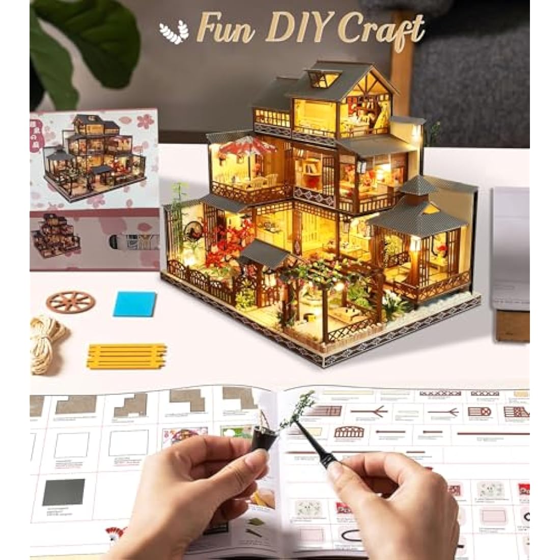 Spilay DIY Miniature Dollhouse Kit | Japanese Yaquan Courtyard 1:24 Scale
