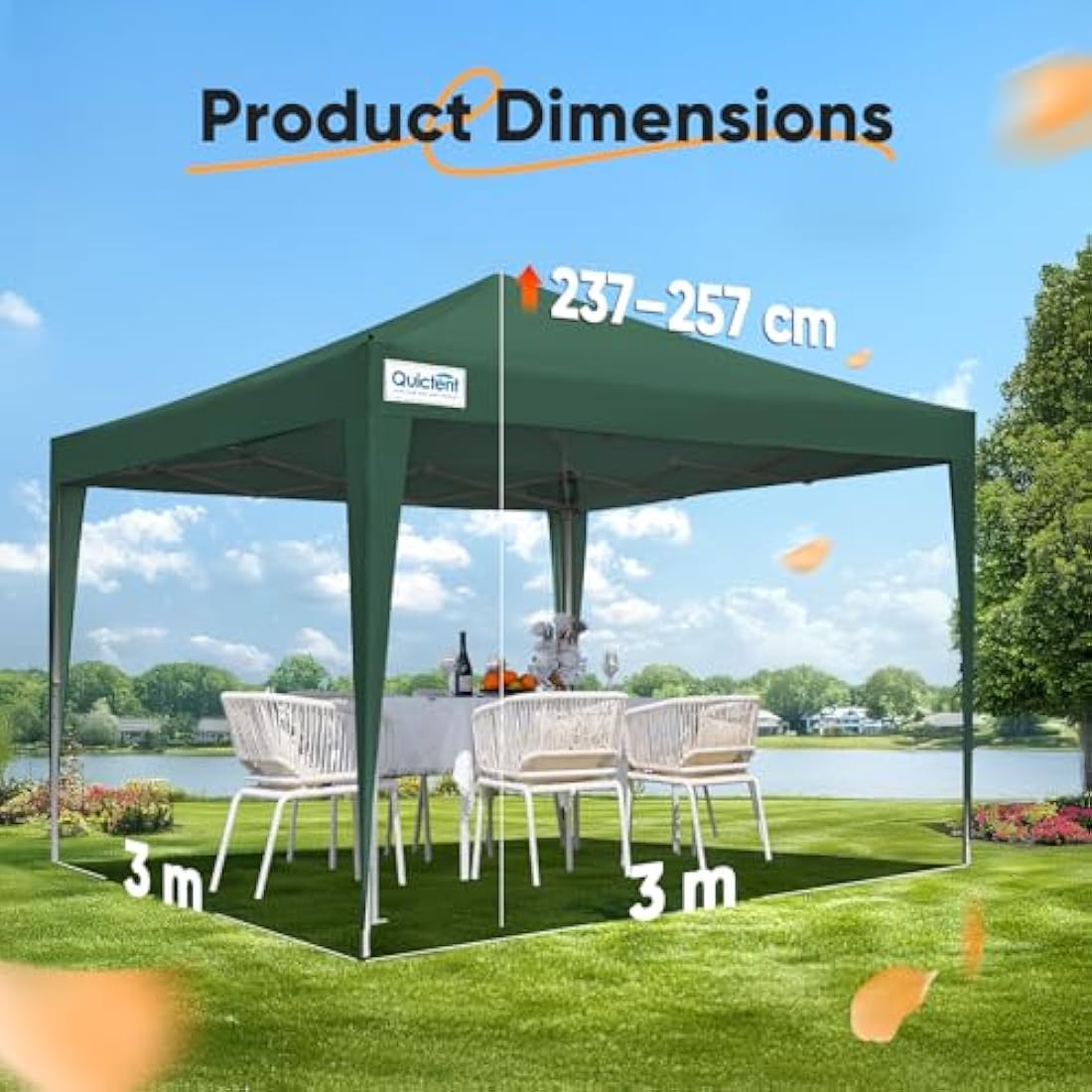 Quictent 3x3m Pop Up Canopy Gazebo with Sidewalls | 10x10ft Green Tent