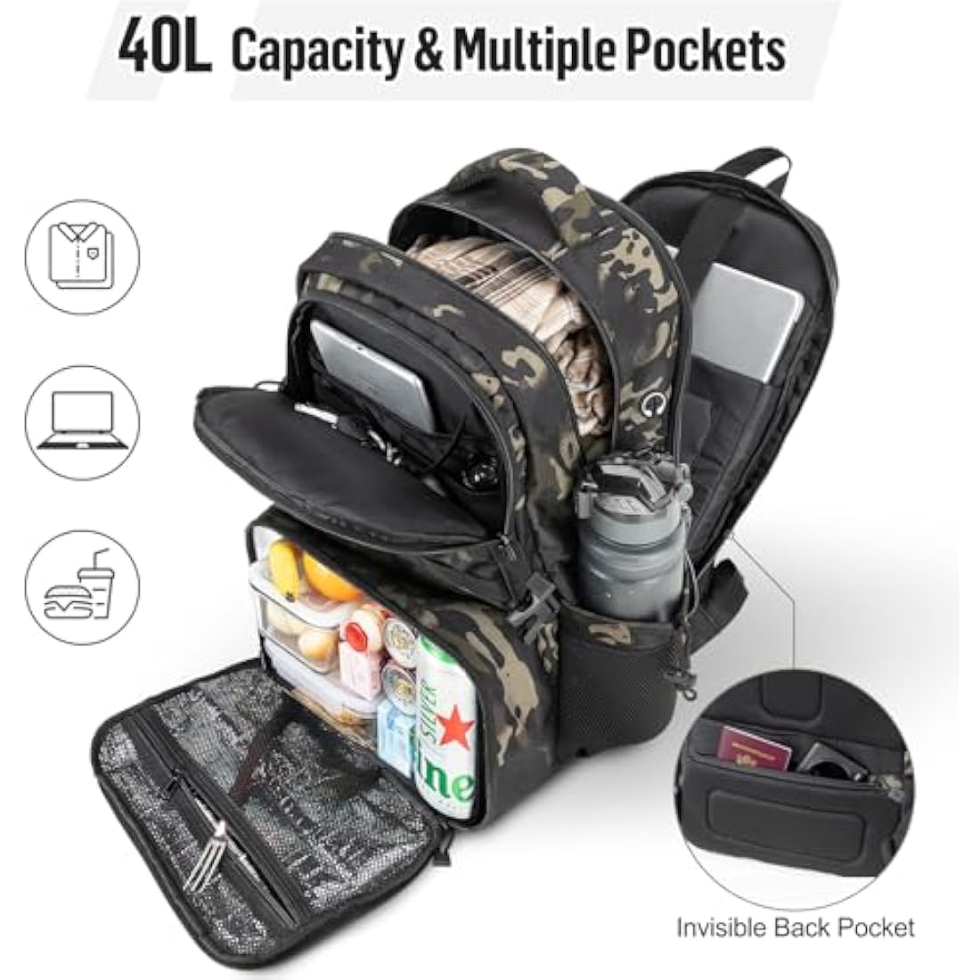 Jueachy 40L Military Tactical Backpack | Insulated Lunch Box & Laptop Bag