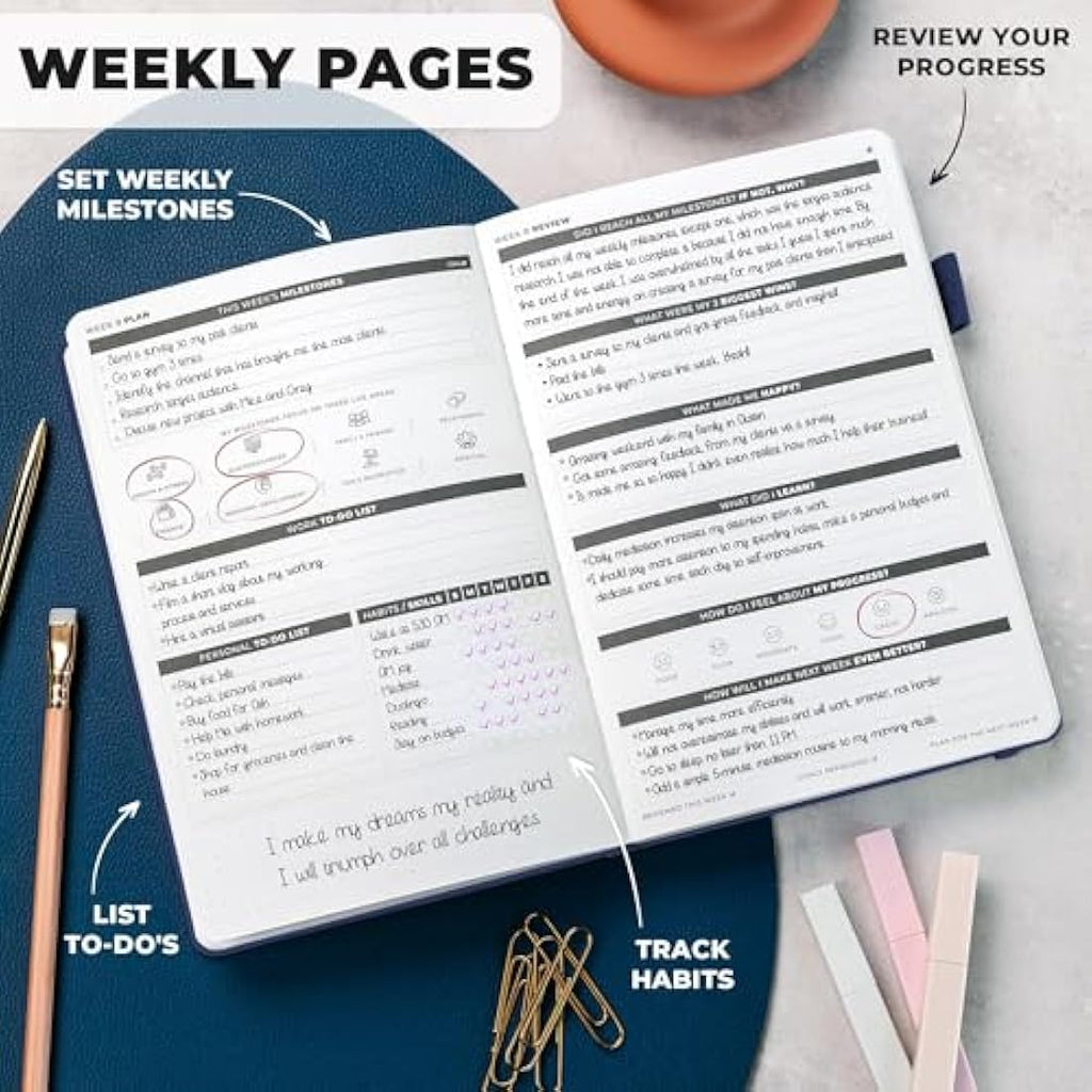 Clever Fox Goal Planner – Undated 90-Day Productivity Journal, Navy Blue