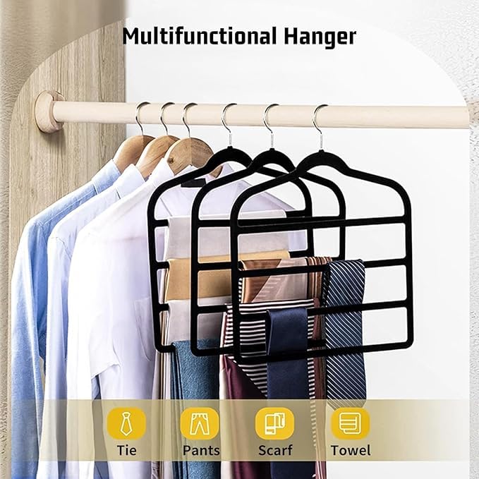4 Pack Velvet Trouser Hangers Space Saving 4-Layer Hangers for Trousers - image 3