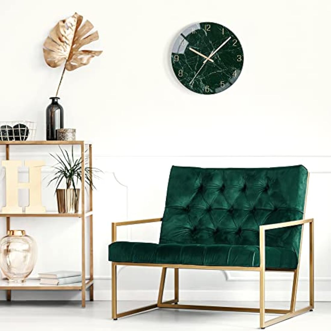 VIKMARI 12 Inch Glass Wall Clock | Silent Non-Ticking Quartz - Dark Green