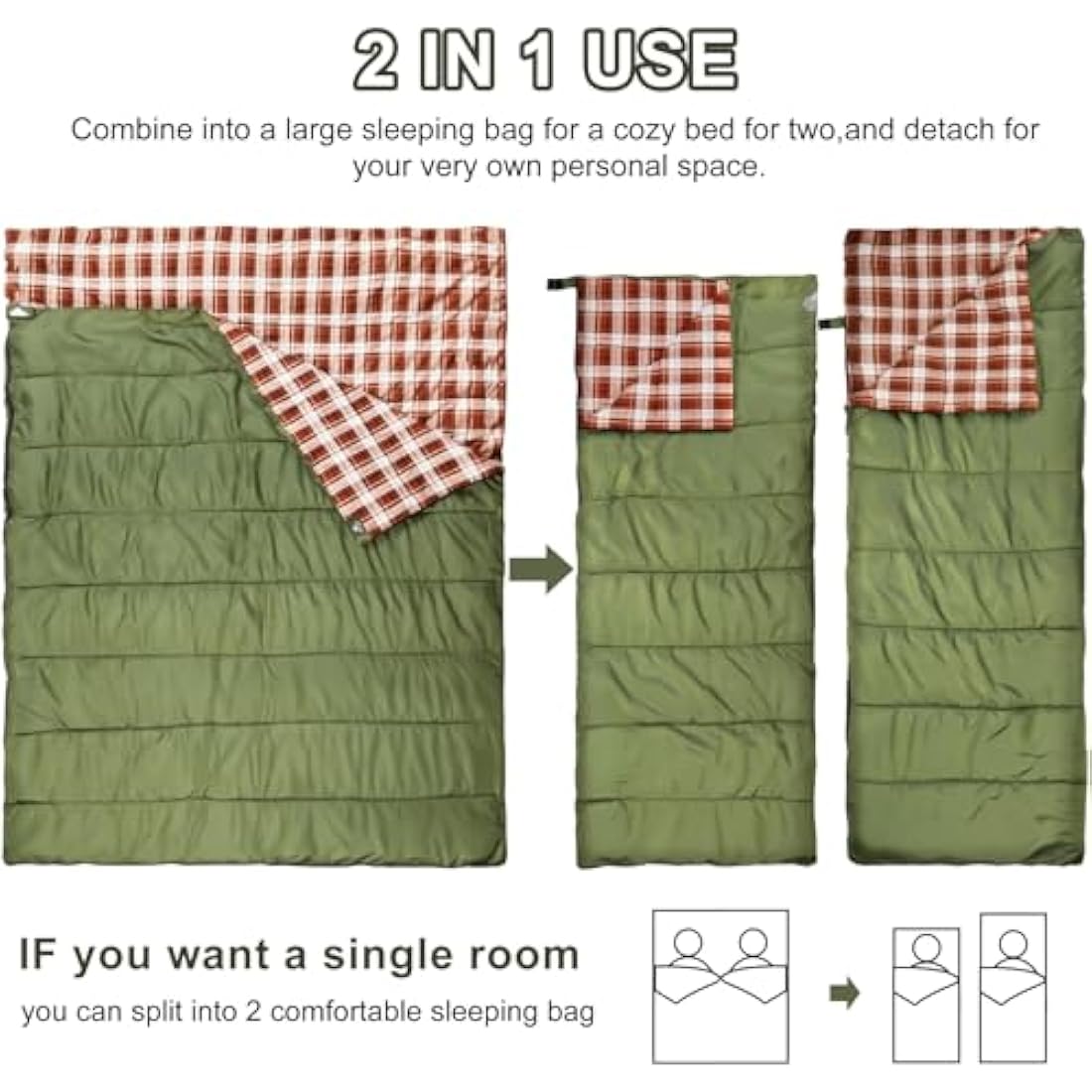 Agemore Double Flannel Sleeping Bag – Waterproof Queen 2 Person Camping Bag