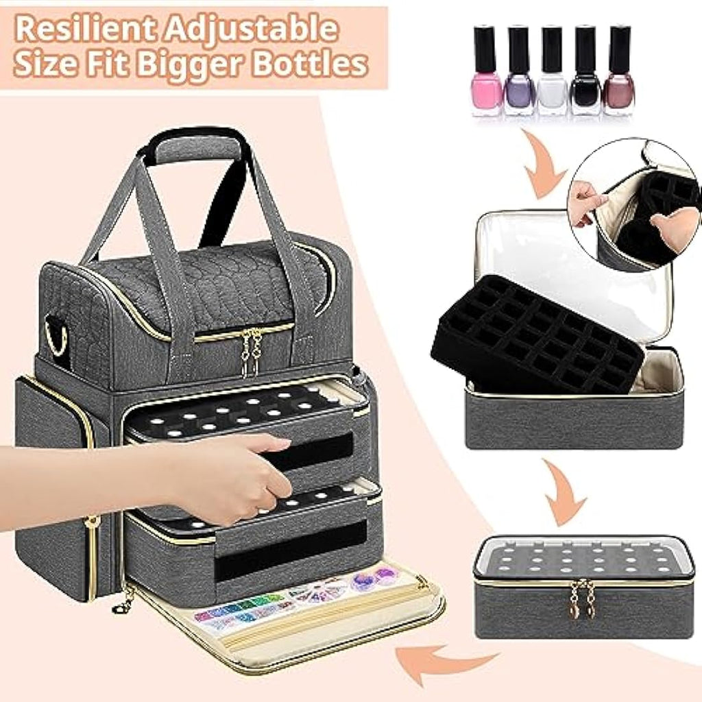 Jolof Store Nail Polish Organiser – 70 Bottle Double Layer Case, Grey