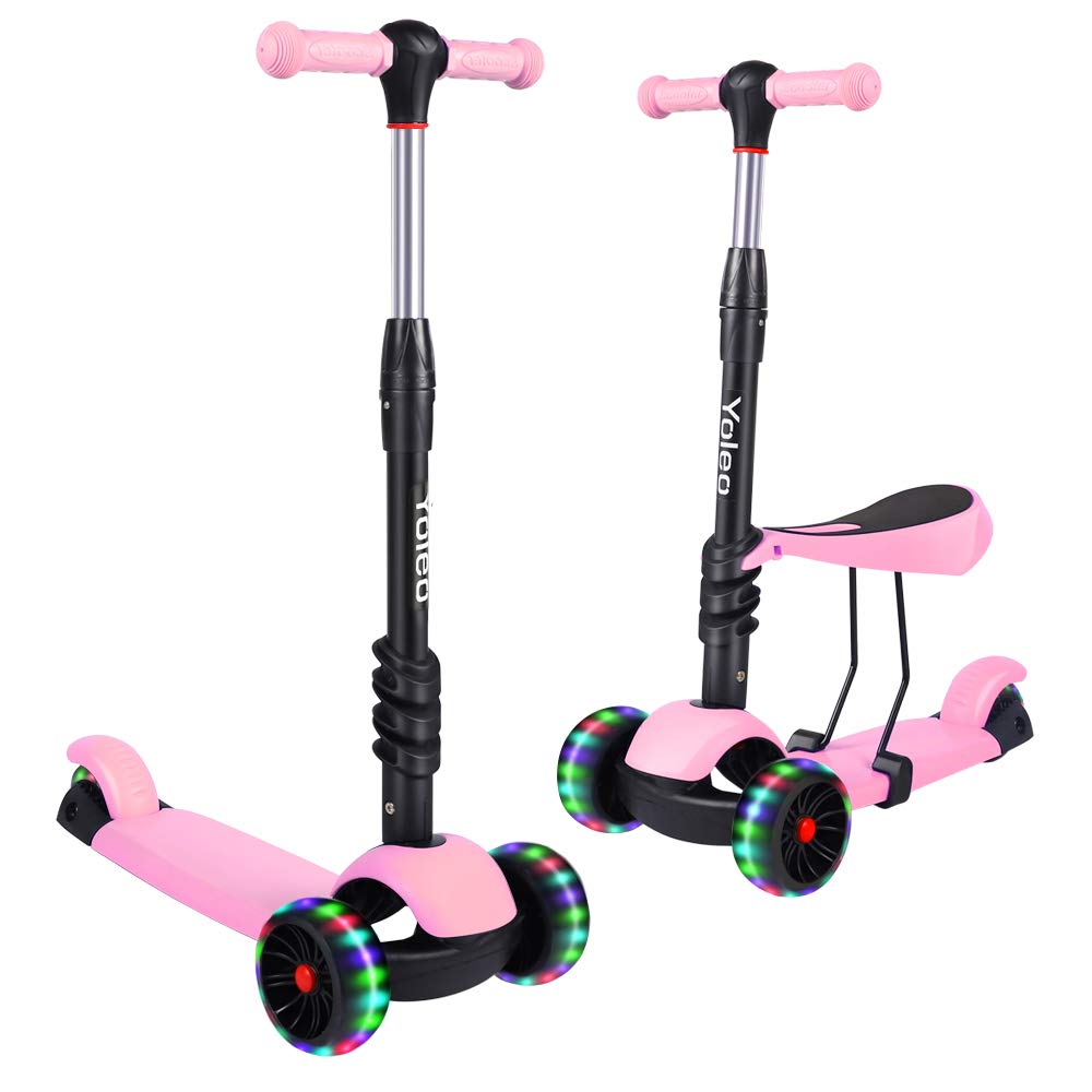 YOLEO 3-in-1 Kids Kick Scooter with Removable Seat and LED Wheels