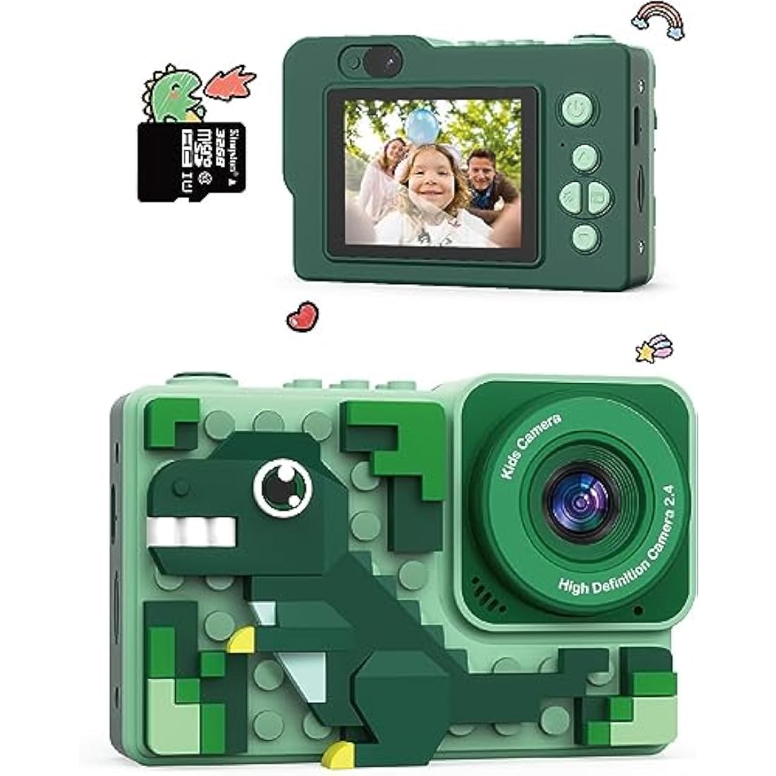 Kizeefun Kids Digital Camera – Dinosaur Building Block Toy with 32GB SD Card