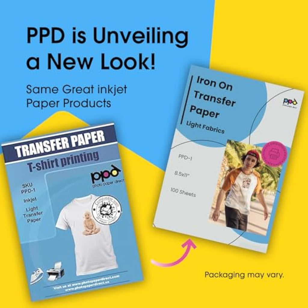 PPD Inkjet Iron On Transfer Paper for Light Fabric - 8.5x11 (100 Sheets)