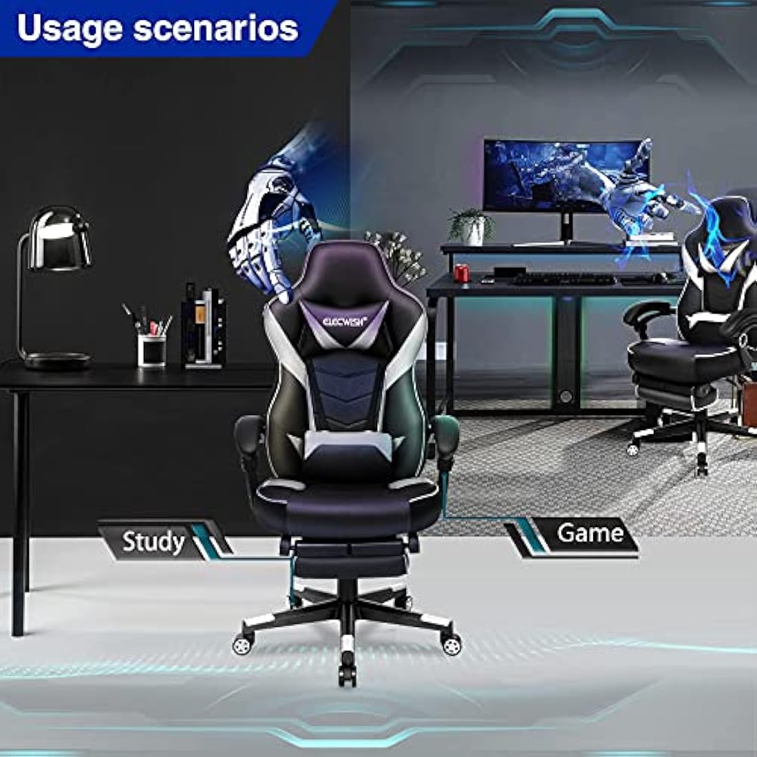 Fullwatt Gaming Chair with Footrest – Ergonomic PU Leather Desk Chair
