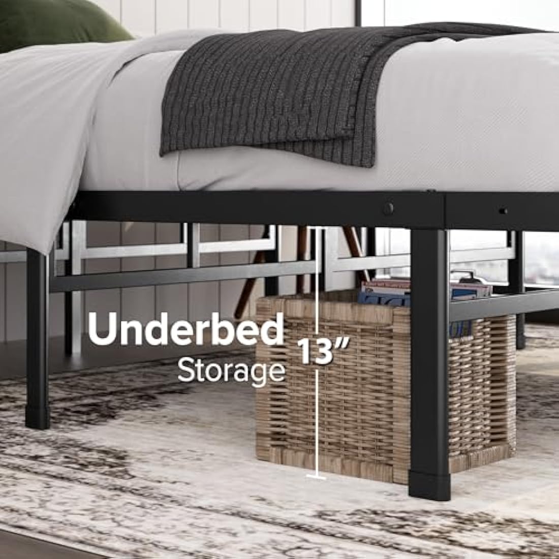 Zinus Justin King Metal Bed Frame – 36cm High Steel Slat Base, Black