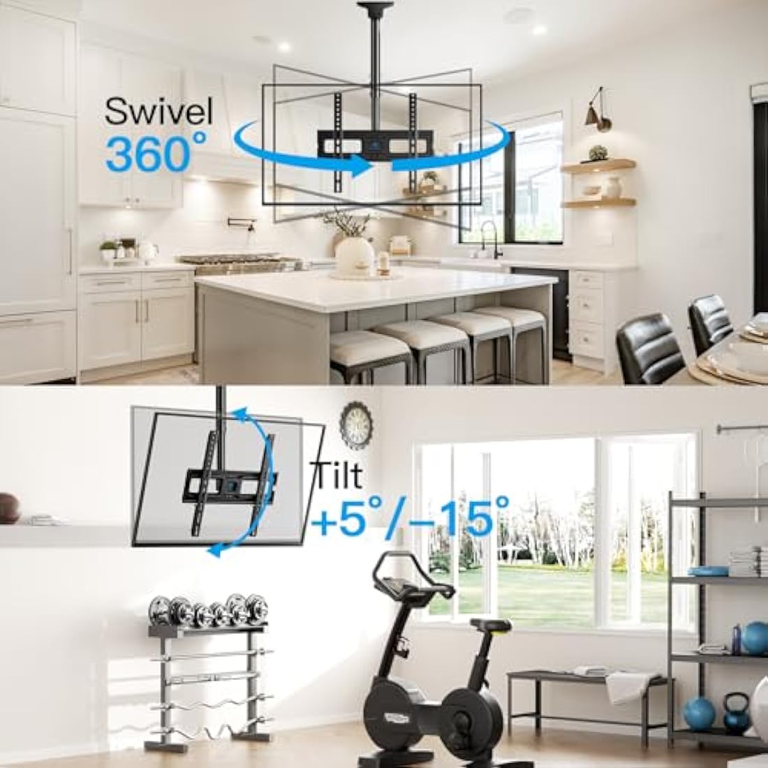 Perlesmith Ceiling TV Mount – Adjustable Swivel Bracket for 26-65 Inch TVs