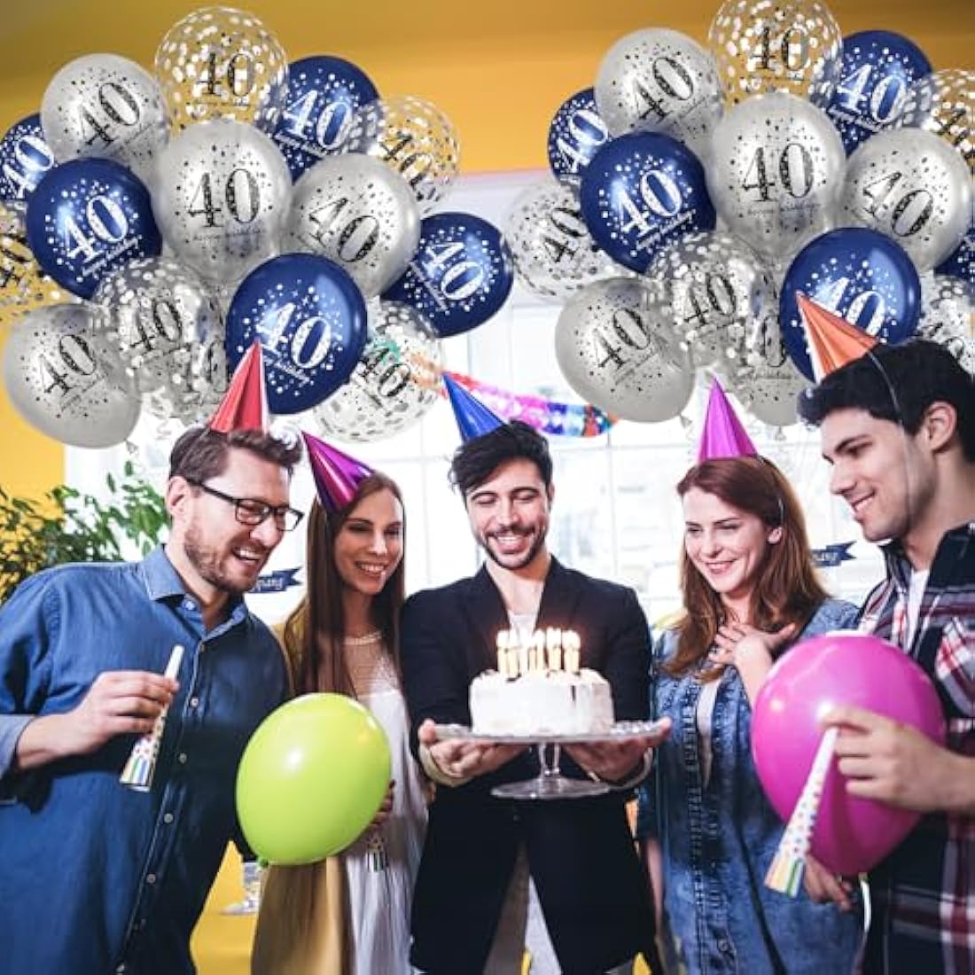 Jolof Store 40th Birthday Balloons - 15pc Navy Blue & Silver Latex Decor