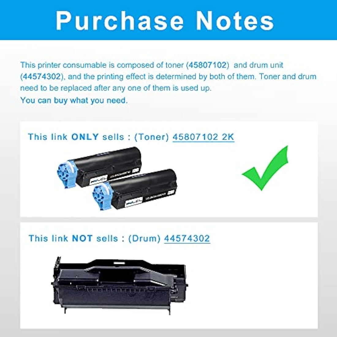 LCL Compatible Toner Cartridge for OKI B412dn B432dn B512dn | 2-Pack Black