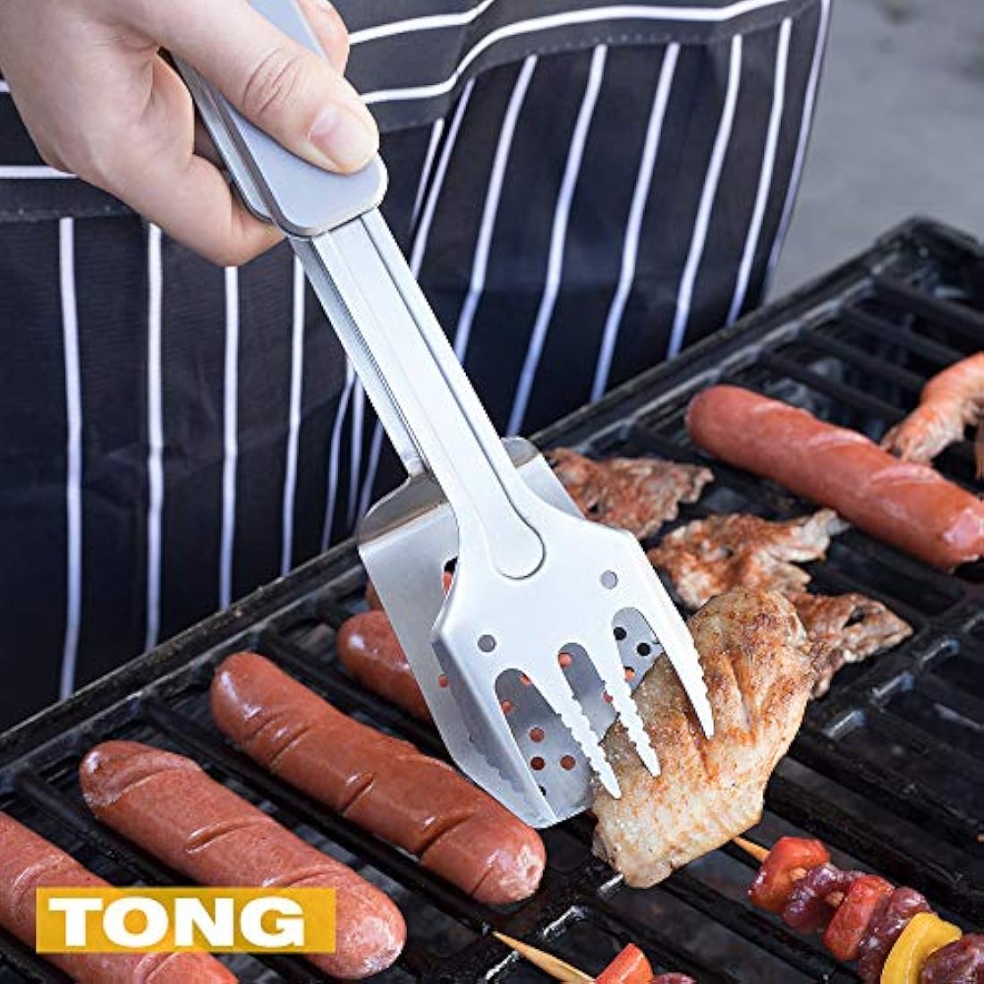 ROXON 4-in-1 BBQ Tool Set | Stainless Steel Spatula, Fork & Tongs – Grey