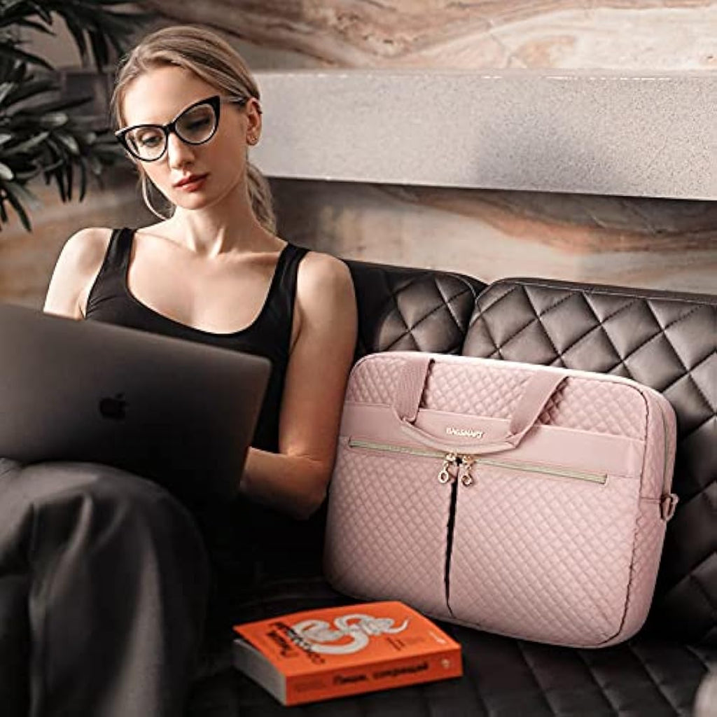 Bagsmart 17.3 Inch Laptop Bag | Water Resistant Business Briefcase, Pink