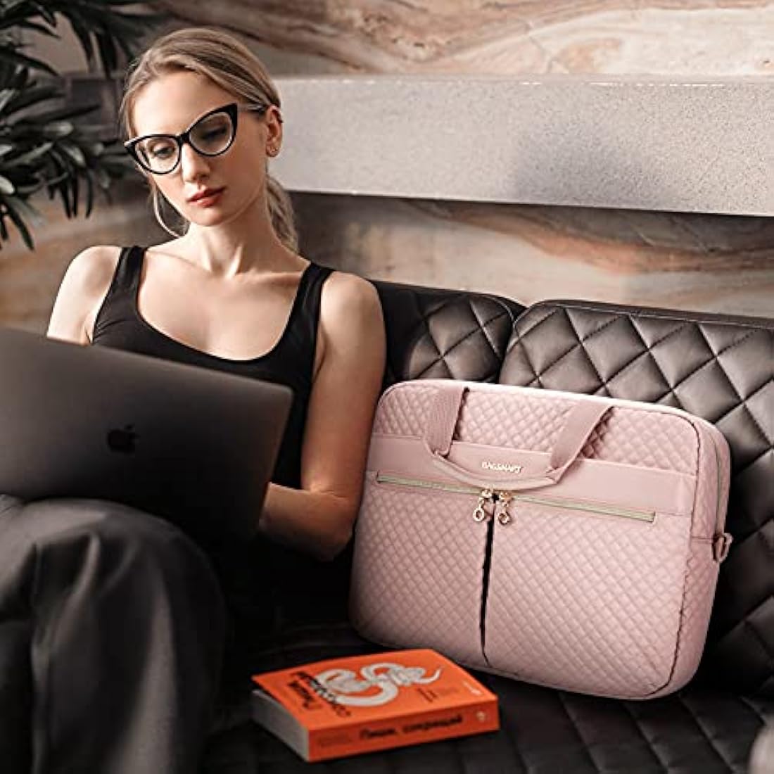 Bagsmart 17.3 Inch Laptop Bag | Water Resistant Business Briefcase, Pink