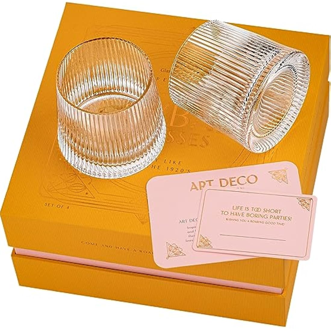 Art Deco Crystal Gin Tumbler Glasses - Set of 4 Short Lowball