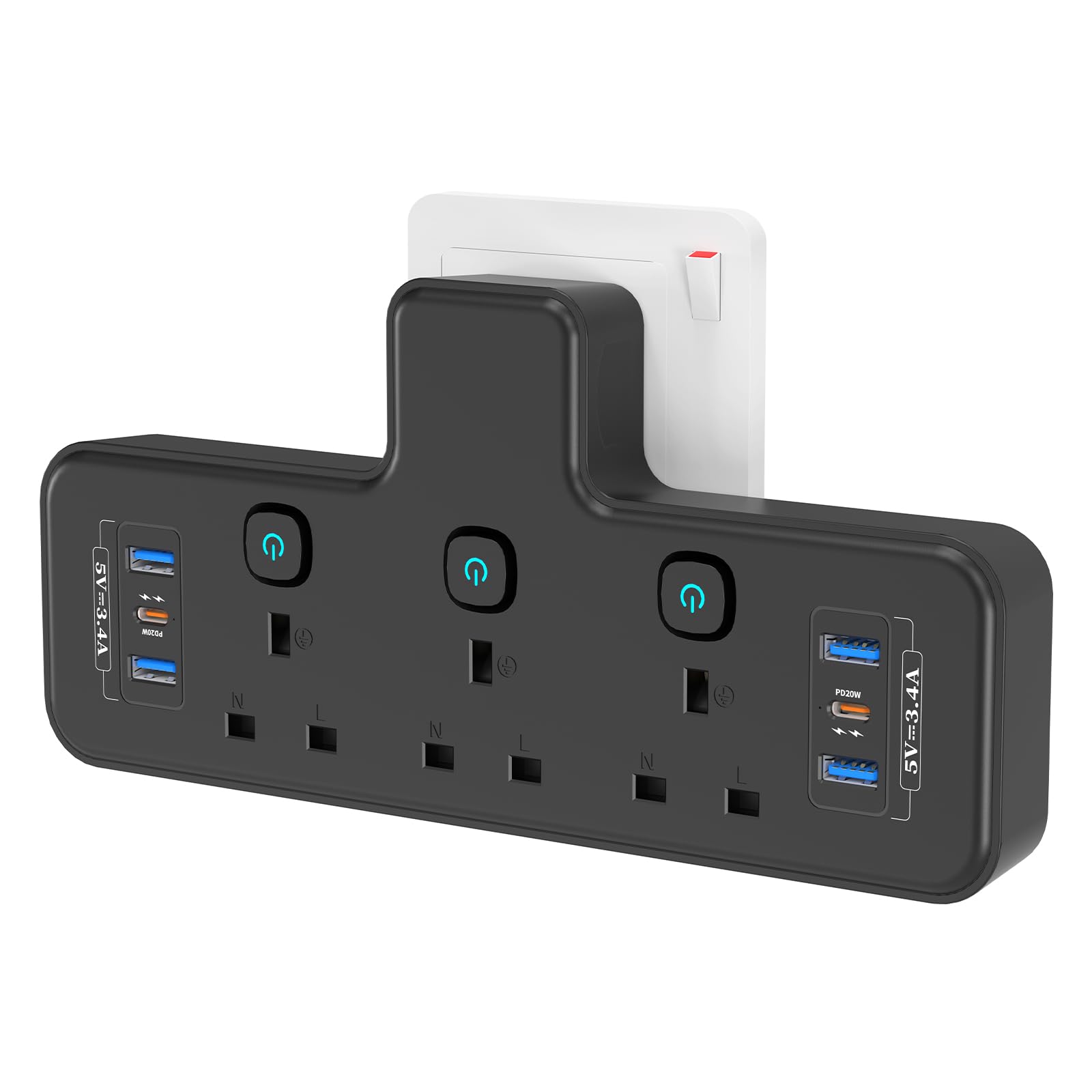 PASSUS 9-in-1 Multi Plug Adapter | 40W USB-C & 3-Way Extension Socket