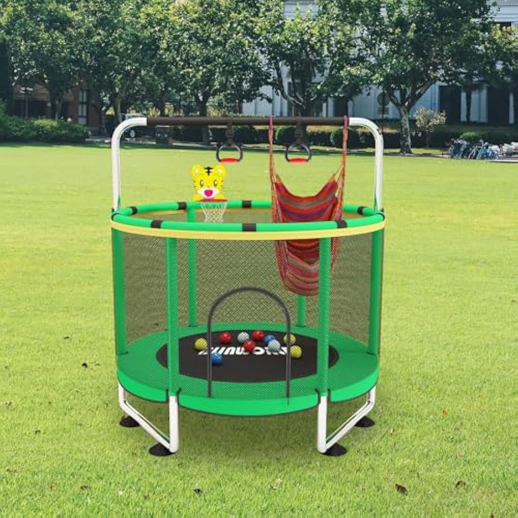 Jolof Store Kids Trampoline with Basketball Hoop and Safety Enclosure