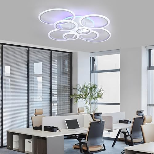 ZAITINZ Modern LED Ceiling Light – 8-Ring 80W Dimmable Acrylic Chandelier
