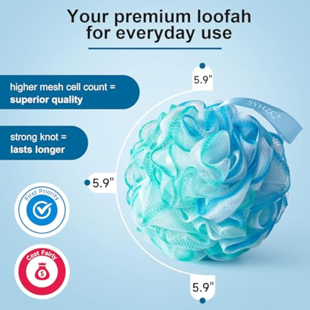 Jolof Store Large 75g Mesh Shower Pouf – Soft Exfoliating Loofah Set of 4
