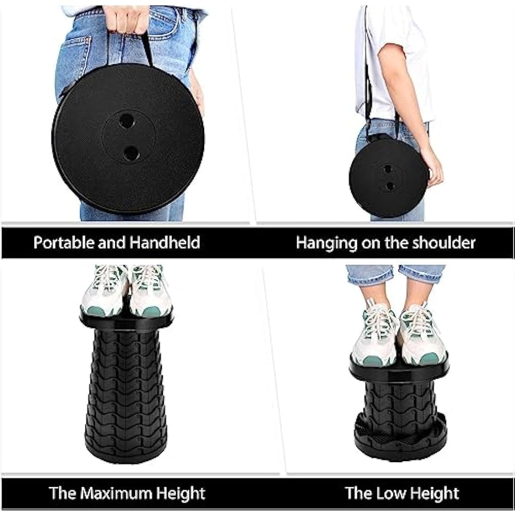 LUXJET Portable Telescopic Folding Stool – 180kg Capacity Retractable Seat
