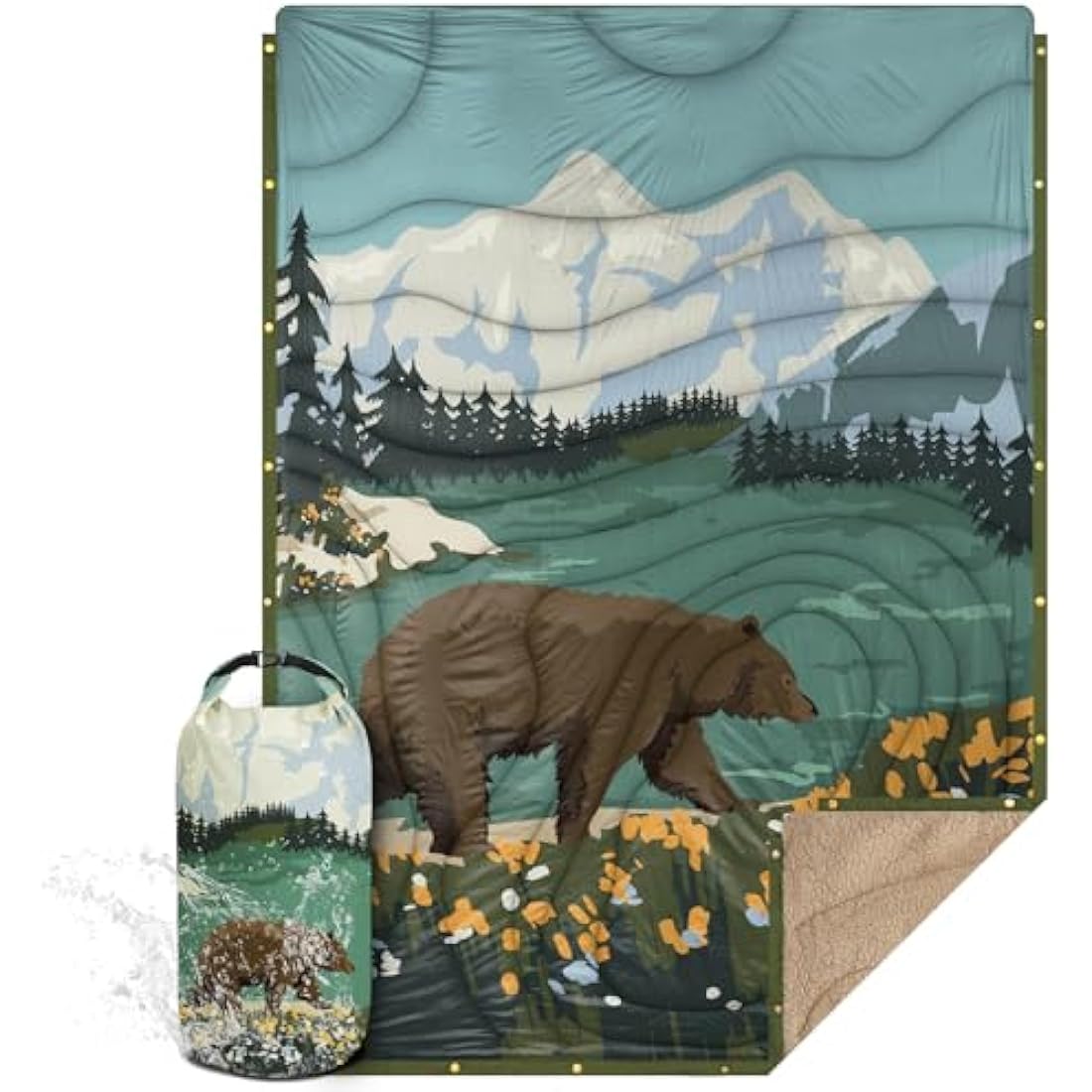 KawaGebo Sherpa Camping Blanket – Warm Waterproof Puffy Quilt Poncho