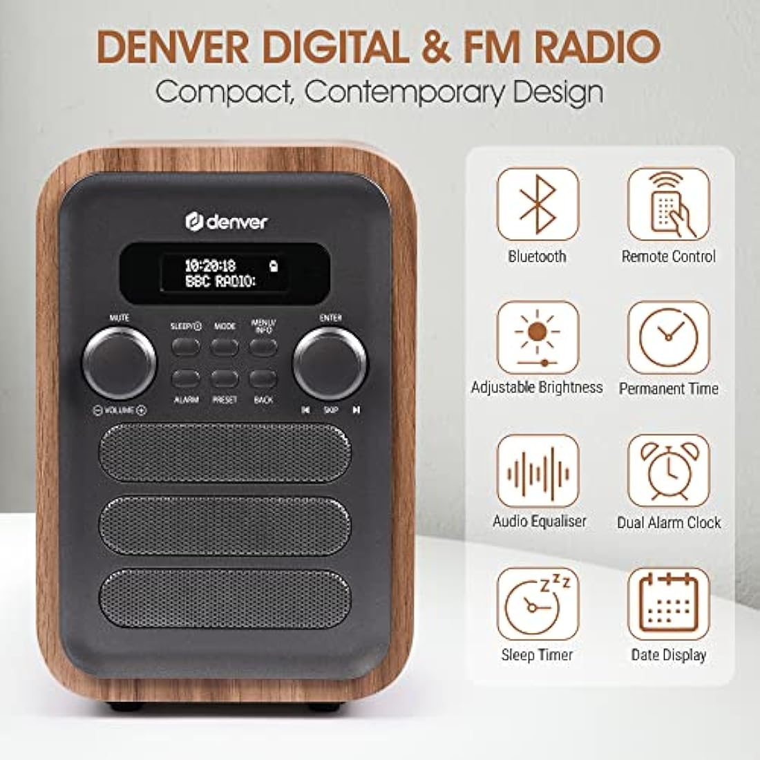Denver DAB-48 Digital Radio – Bluetooth Speaker & Alarm Clock with Remote