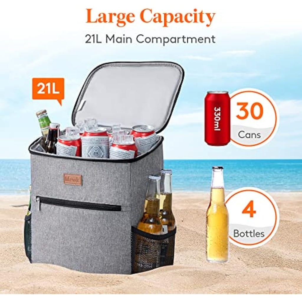 Insulated Cooler Backpack – Large Soft Sided Bag, Grey