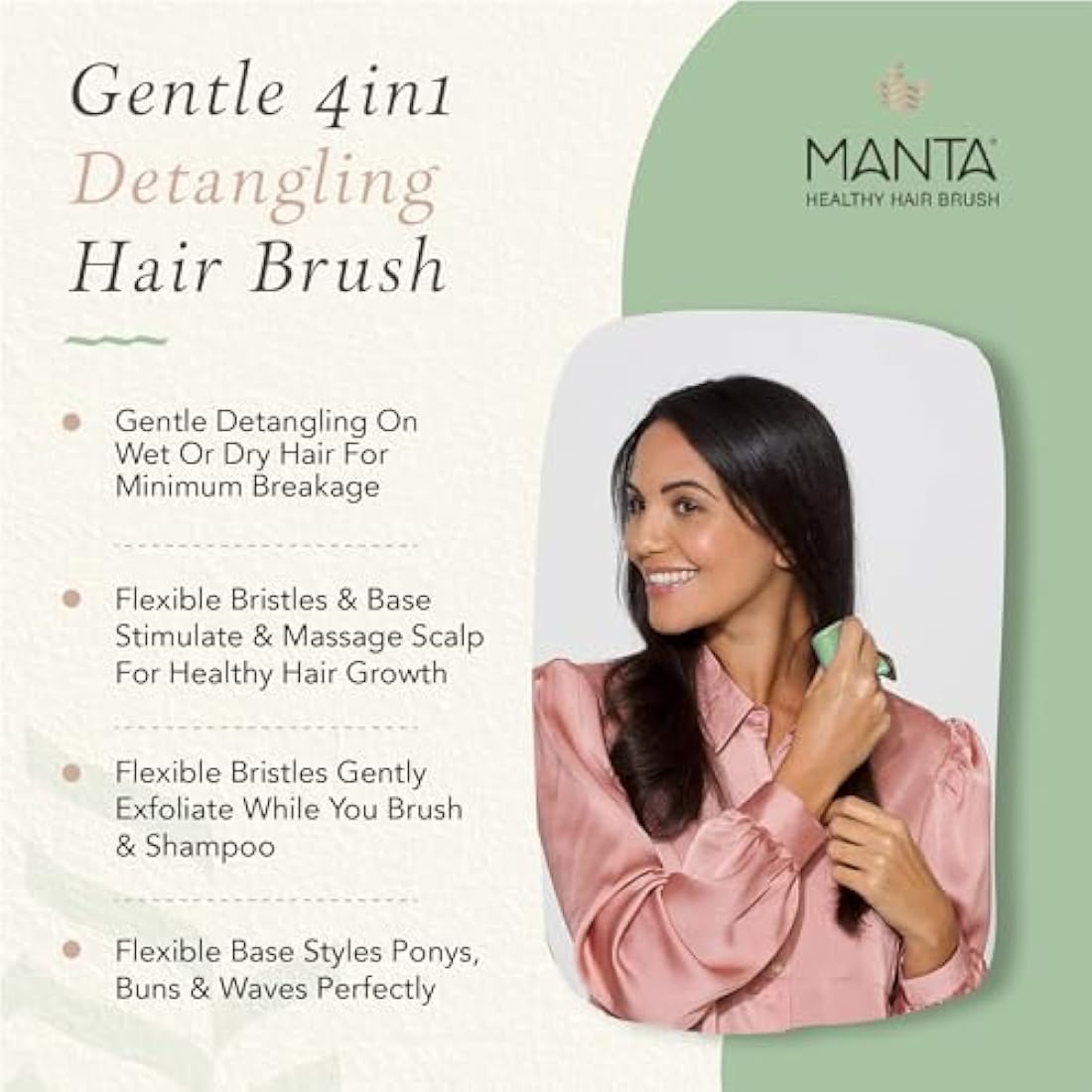 Manta Original Anti-Breakage Detangling Hairbrush – Serene Green