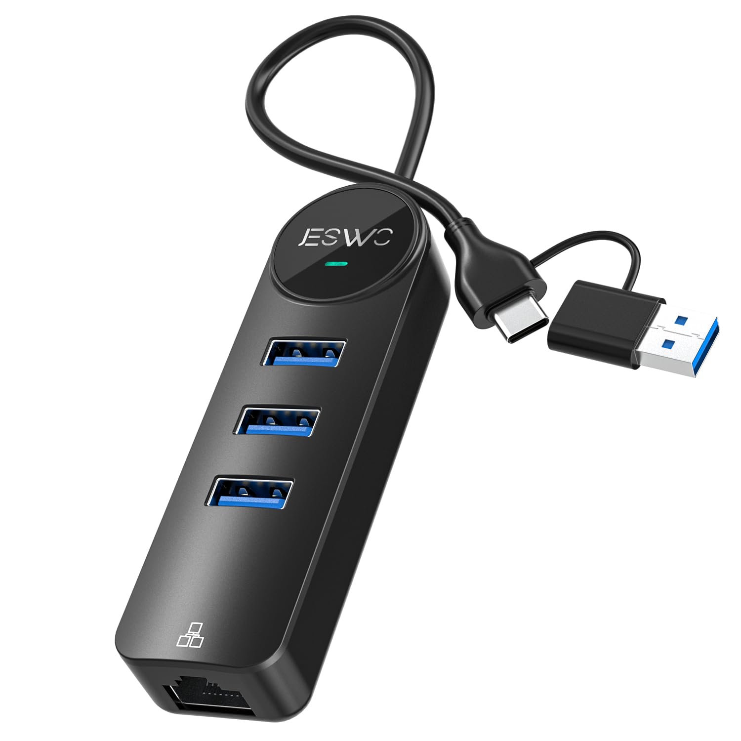 JESWO USB C to Ethernet Adapter | 1000Mbps Gigabit LAN & 3 USB 3.0 Ports
