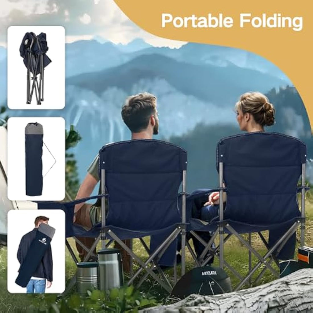 ALPHA CAMP Heavy Duty Folding Camping Chair with Cooler Bag – Blue