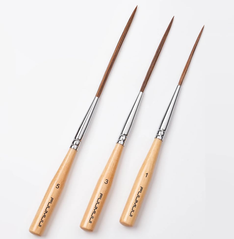 Fuumuui 3PCS Long Liner Brush Set – Natural Ox Hair for Watercolor