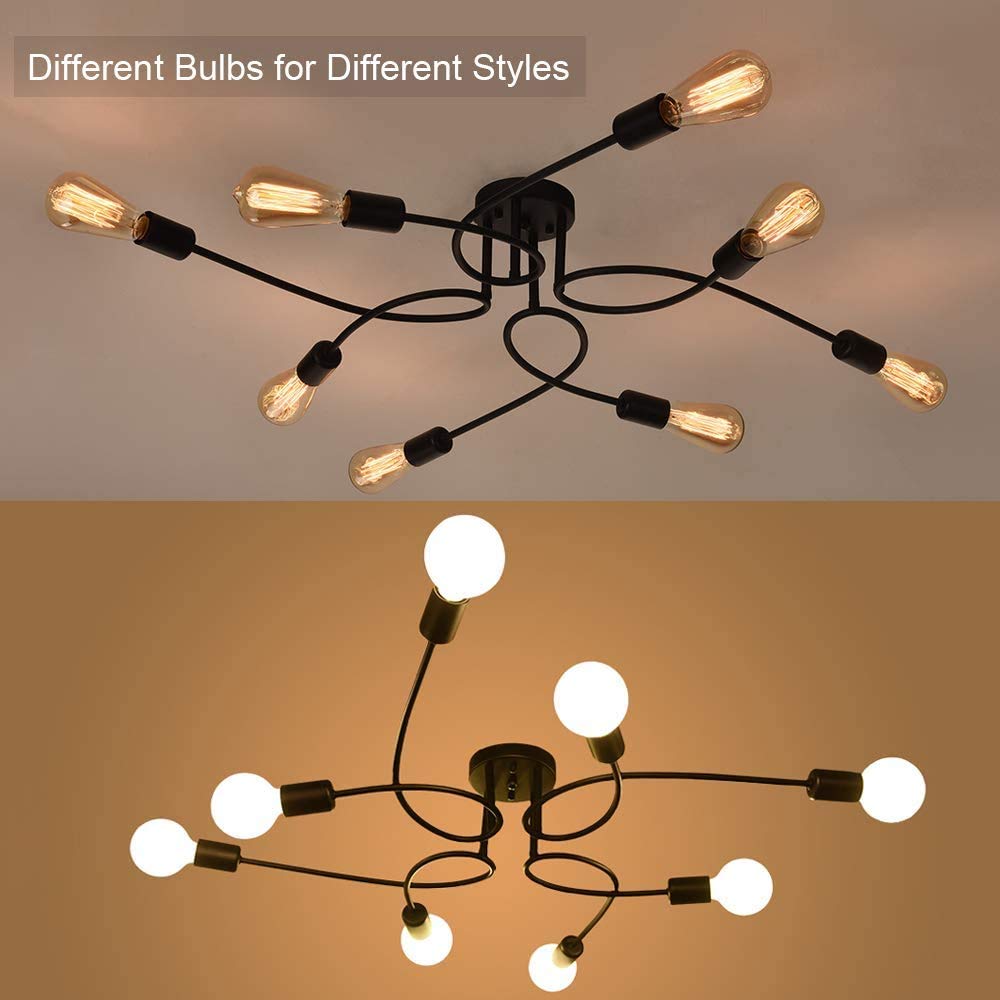 OYIPRO 8-Light Vintage Ceiling Light – Black Semi-Flush Metal Chandelier
