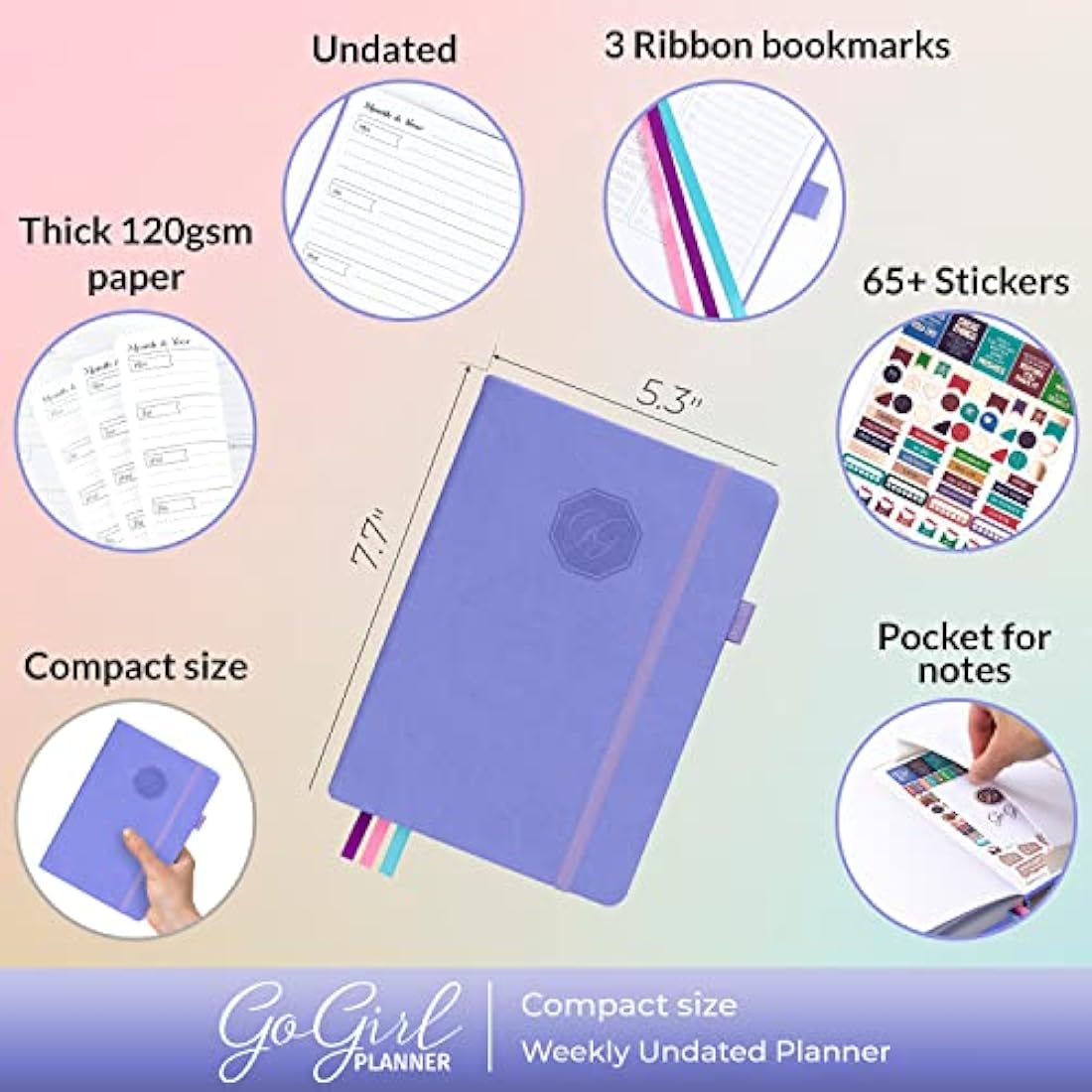 GoGirl Undated Weekly Planner – Compact Goal & Habit Tracker, Lavender