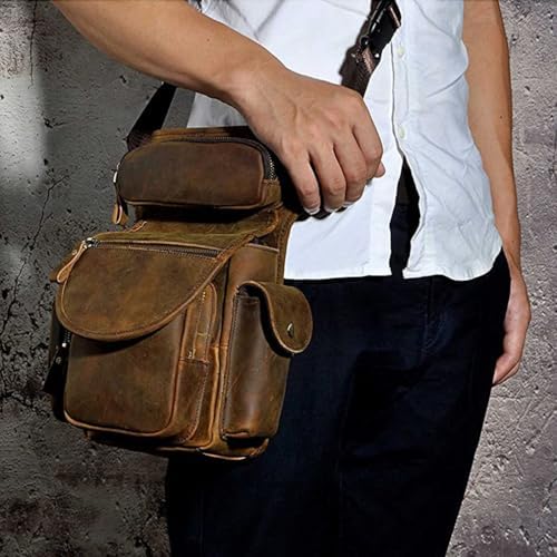 Mens Genuine Leather Motorcycle Drop Leg Bag & Waist Pack