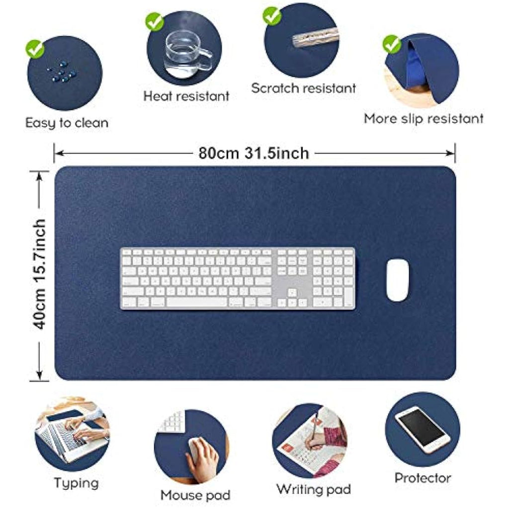 DOBAOJIA Large PU Leather Desk Pad – Waterproof Mouse Mat, Dark Blue